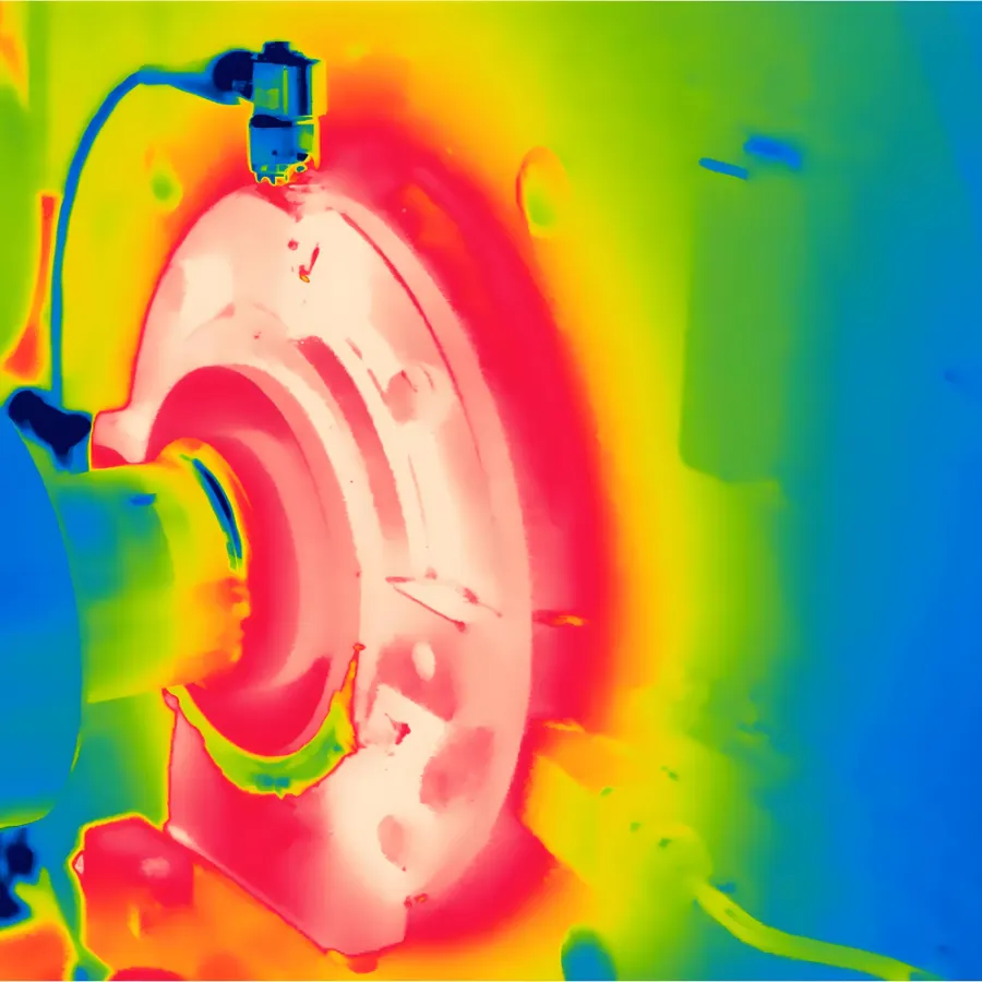 Thermogram of an overheated bearing on rotating machinery