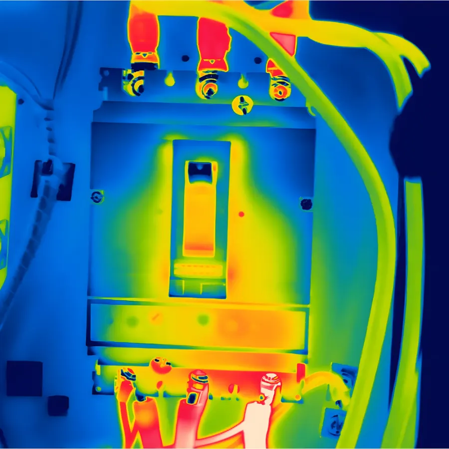 Thermogram of a low-voltage electrical switchboard with overheated terminals