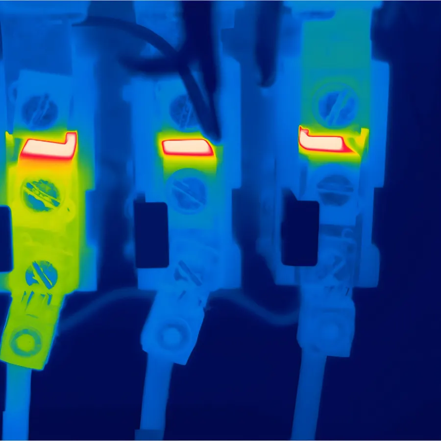 Thermogram of line disconnectors in a substation room